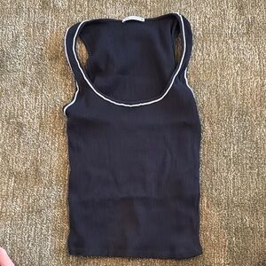 Zara Blue Fitted Ribbed Sleeveless Tank Top